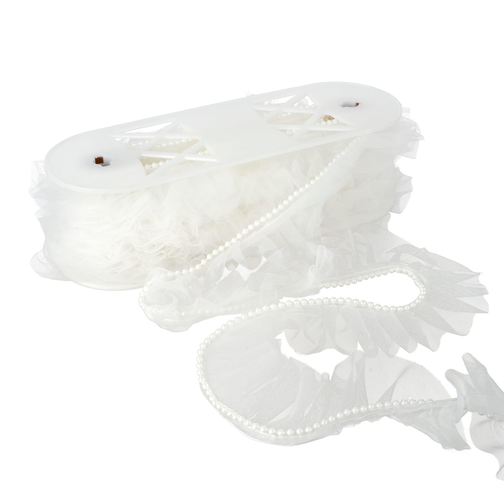 2" White Pleat Tulle with Pearl Bead Trim by Celebrate It®